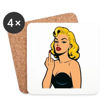 Frau Pop-Art-Rebell Mittelfinger - Untersetzer (4er-Set) - Weiß - Vorne