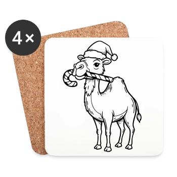 Kamel mit Weihnachtsmütze Illustration - Untersetzer (4er-Set) - Weiß - Vorne