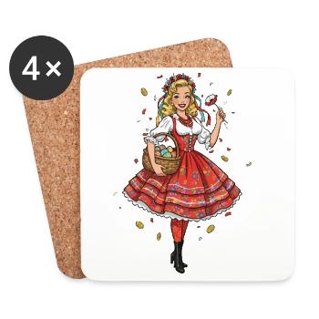 Traditionelle polnische Folklore-Tracht - Untersetzer (4er-Set) - Weiß - Vorne