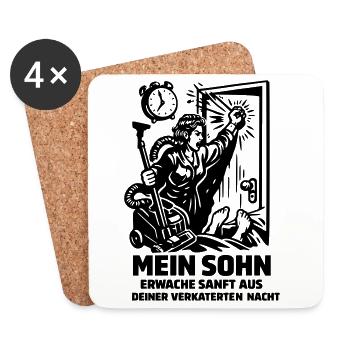 Sohn Wecken Lustige Mutter Sohn Szene - Untersetzer (4er-Set) - Weiß - Vorne