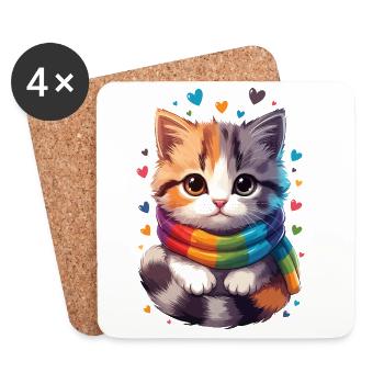Rainbow Kitten Scarf - Coasters (set of 4) - white - Front