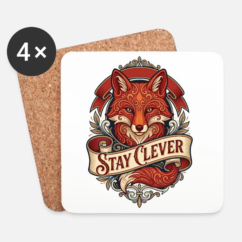 Fuchs mit Ornamenten – Stay Clever - Untersetzer (4er-Set) - Weiß