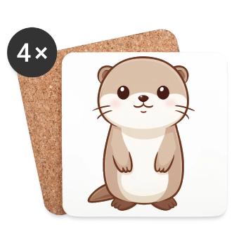 Cute otter – Happy animal drawing - Coasters (set of 4) - white - Front