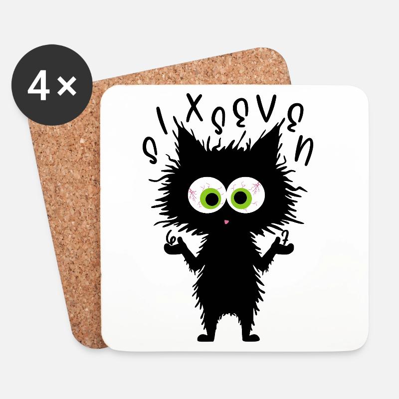 67 Lustige Katze Six Seven Meme - Untersetzer (4er-Set) - Weiß
