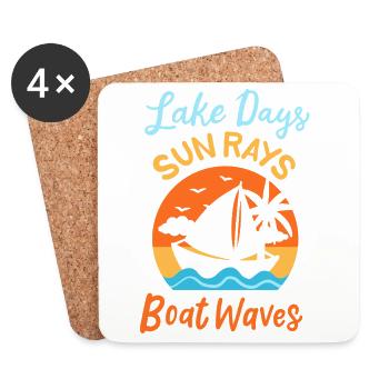 Lake Days Sun Rays Boat Waves Retro Sailing Art - Coasters (set of 4) - white - Front