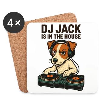 Jack Russell Terrier DJ Platines Cadeau Techno - Dessous de verre (lot de 4) - blanc - Devant