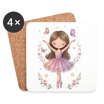 Ballerina Girl – Cute Ballet Design with Star - Coasters (set of 4) - white - Front
