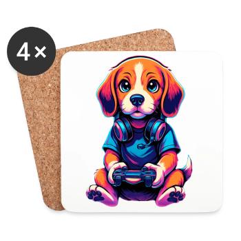 Beagle Gaming Gamer Gaming Gaming Video Games - Coasters (set of 4) - white - Front