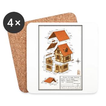 Maison colombages Alsacienne plan architecte  - Dessous de verre (lot de 4) - blanc - Devant