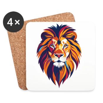 Colorful lion head abstract colorful lion art - Coasters (set of 4) - white - Front