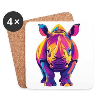 Farbenfroher Rhino Pop Art buntes Nashorn Motiv - Untersetzer (4er-Set) - Weiß - Vorne