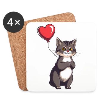 Katze mit Herz Ballon Geschenk Geburtstag - Untersetzer (4er-Set) - Weiß - Vorne