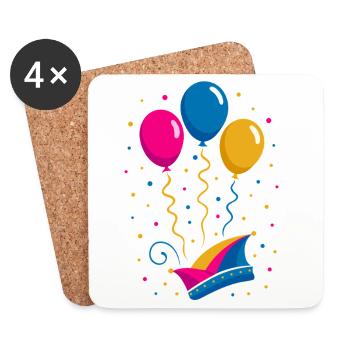 Karneval mit Narrenkappe und bunten Ballons - Untersetzer (4er-Set) - Weiß - Vorne