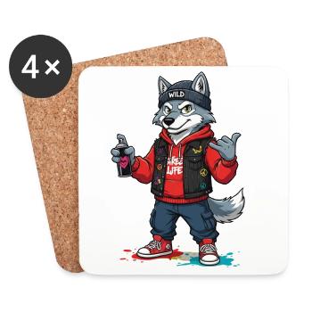 Wilder Wolf Streetwear Graffiti - Untersetzer (4er-Set) - Weiß - Vorne