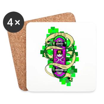 Neon Skull Skateboard Graffiti - Untersetzer (4er-Set) - Weiß - Vorne