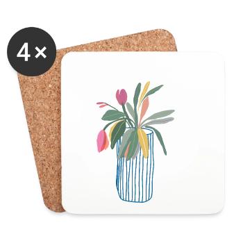 Colorful bouquet in vase tulips design - Coasters (set of 4) - white - Front