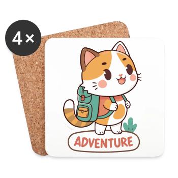 Chat Aventurier au Sac à Dos - Dessous de verre (lot de 4) - blanc - Devant