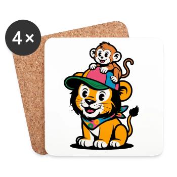 Lion et Singe mignons – Meilleurs amis - Dessous de verre (lot de 4) - blanc - Devant