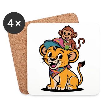 Lion et Singe mignons – Meilleurs amis - Dessous de verre (lot de 4) - blanc - Devant