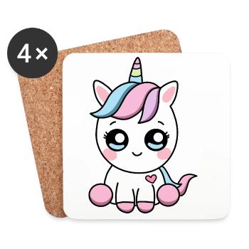 Licorne Kawaii – Sweet Valentine Magic - Dessous de verre (lot de 4) - blanc - Devant