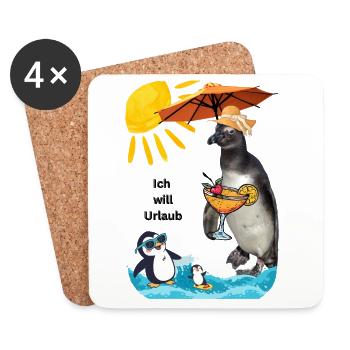 Urlaub mit Sonnenpinguin am Strand und Cocktail - Untersetzer (4er-Set) - Weiß - Vorne