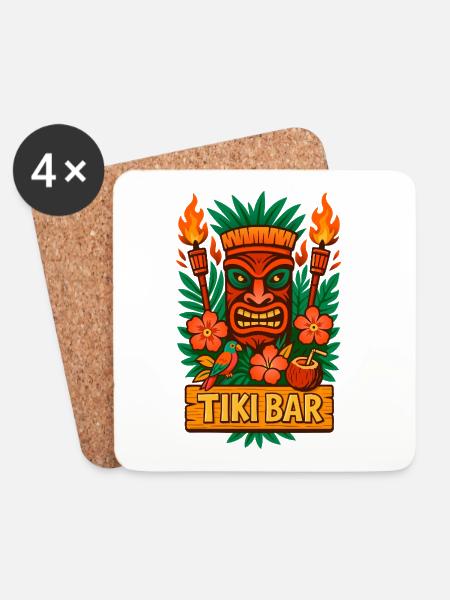 Tiki Bar Vibes – Tropischer Stil - Untersetzer (4er-Set) - Weiß