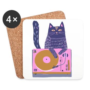 Lila DJ-Katze auf pinkem Plattenteller - Untersetzer (4er-Set) - Weiß - Vorne