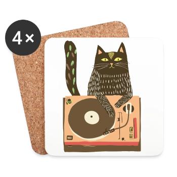 Katzen-DJ auf Vinyl-Plattenteller - Untersetzer (4er-Set) - Weiß - Vorne