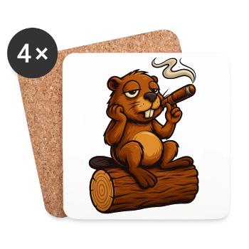 Castor refroidi avec un cigare - Dessous de verre (lot de 4) - blanc - Devant
