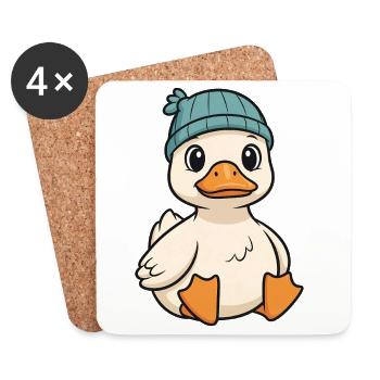 Kuschelige Ente mit Strickmütze - Untersetzer (4er-Set) - Weiß - Vorne