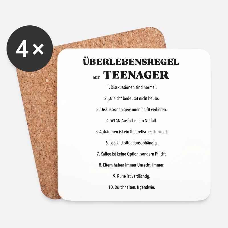 Überlebensregel mit Teenager - Untersetzer (4er-Set) - Weiß