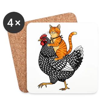 Katze reitet Huhn - Lustiges Bauernhof Abenteuer  - Untersetzer (4er-Set) - Weiß - Vorne