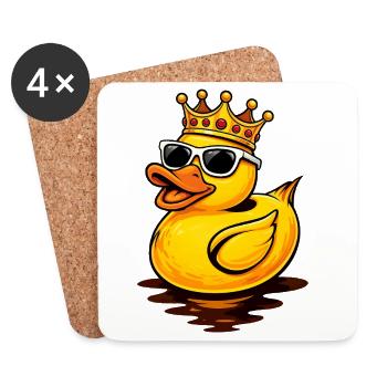 Canard en caoutchouc sympa avec couronne et lunettes de soleil - Dessous de verre (lot de 4) - blanc - Devant
