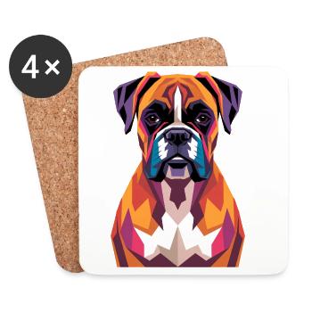 Farbenfroher geometrischer Boxerhund - Untersetzer (4er-Set) - Weiß - Vorne