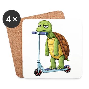 Cute Turtle Cartoon Boring Scooter Scooter - Coasters (set of 4) - white - Front