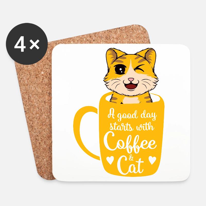 Good day coffee cat - Coasters (set of 4) - white