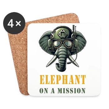Éléphant en mission - Dessous de verre (lot de 4) - blanc - Devant