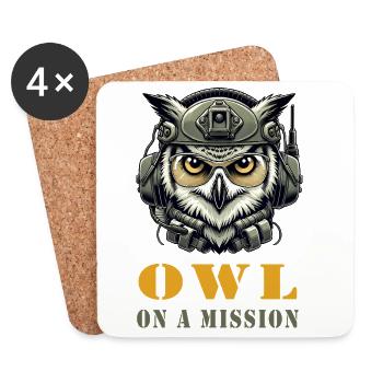Owl on a mission - Coasters (set of 4) - white - Front