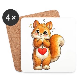 Schüchternes Eichhörnchen mit rotem Herz - Untersetzer (4er-Set) - Weiß - Vorne