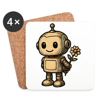 Robot mit Blume - Untersetzer (4er-Set) - Weiß - Vorne