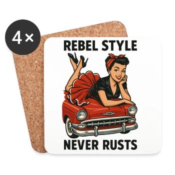 Pin-up rockabilly : Le style rebelle ne rouille jamais rétro - Dessous de verre (lot de 4) - blanc - Devant