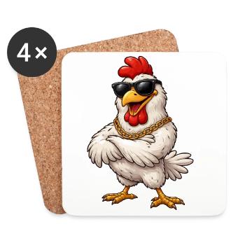 Chicken with sunglasses and gold chain - Coasters (set of 4) - white - Front