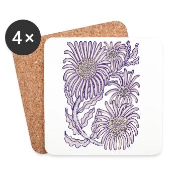 Lila Glättchen-Botanische Strichkunst - Untersetzer (4er-Set) - Weiß - Vorne