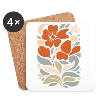 Abstraktes Blumen Muster Illustration - Untersetzer (4er-Set) - Weiß - Vorne