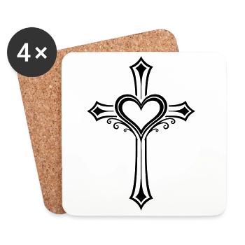 Kreuz Herz Symbol Jesus - Untersetzer (4er-Set) - Weiß - Vorne