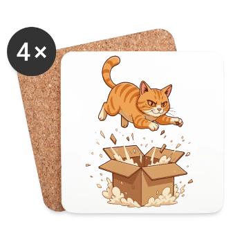 Tempête de chats sur une boîte en carton dessin animé - Dessous de verre (lot de 4) - blanc - Devant