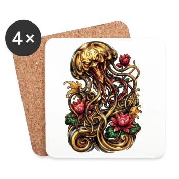 Graphique esthétique de tatouage de méduse - Dessous de verre (lot de 4) - blanc - Devant