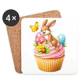 Mignon cupcake de lapins de Pâques avec des œufs de Pâques colorés - Dessous de verre (lot de 4) - blanc - Devant