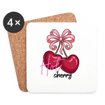 Cherry hearts with bow - Coasters (set of 4) - white - Front