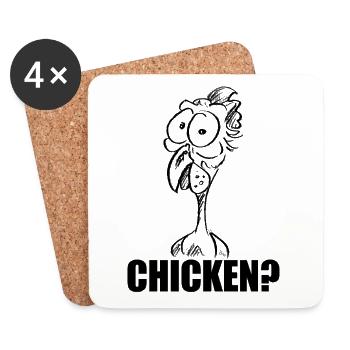 CHICKEN? Verdutzter Chicken Hühnerkopf – Humor - Untersetzer (4er-Set) - Weiß - Vorne